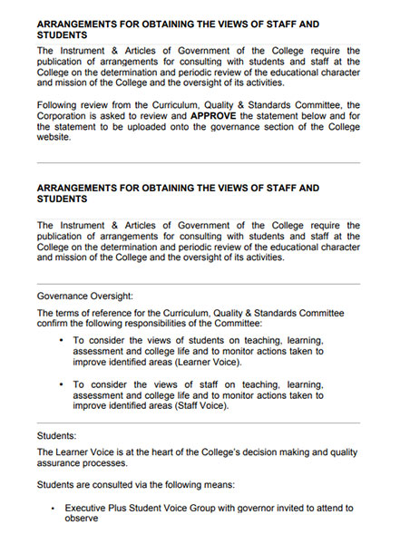 Arrangements for obtaining the Views of Staff and Students
